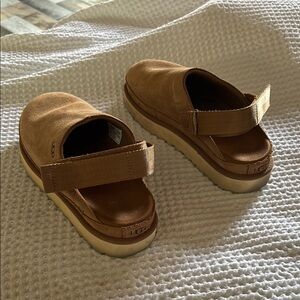UGG Tan Suede Slide Sandals with Cream Platform
